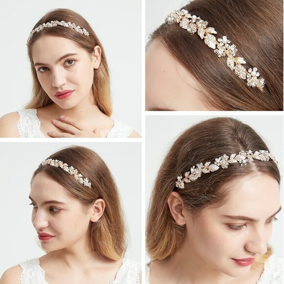 Bridal Rhinestone Headband Gold Hair Jewelry Wedding Accessories main image 6